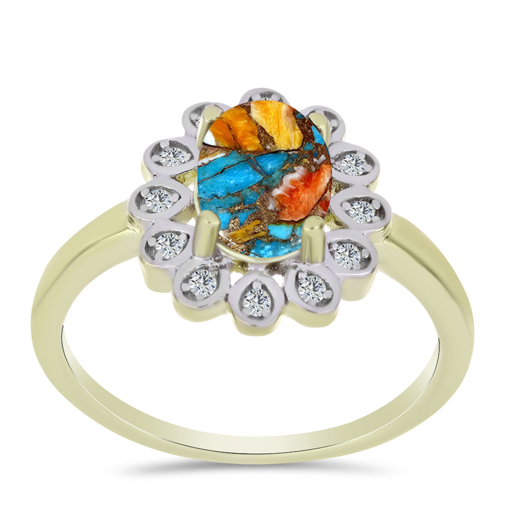 Pozlátený Strieborný Prsteň s Ustricovým Tyrkysom a Bielym Topásom 3 