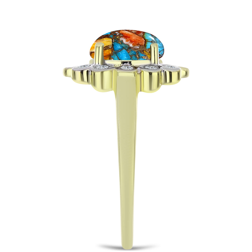 Pozlátený Strieborný Prsteň s Ustricovým Tyrkysom a Bielym Topásom