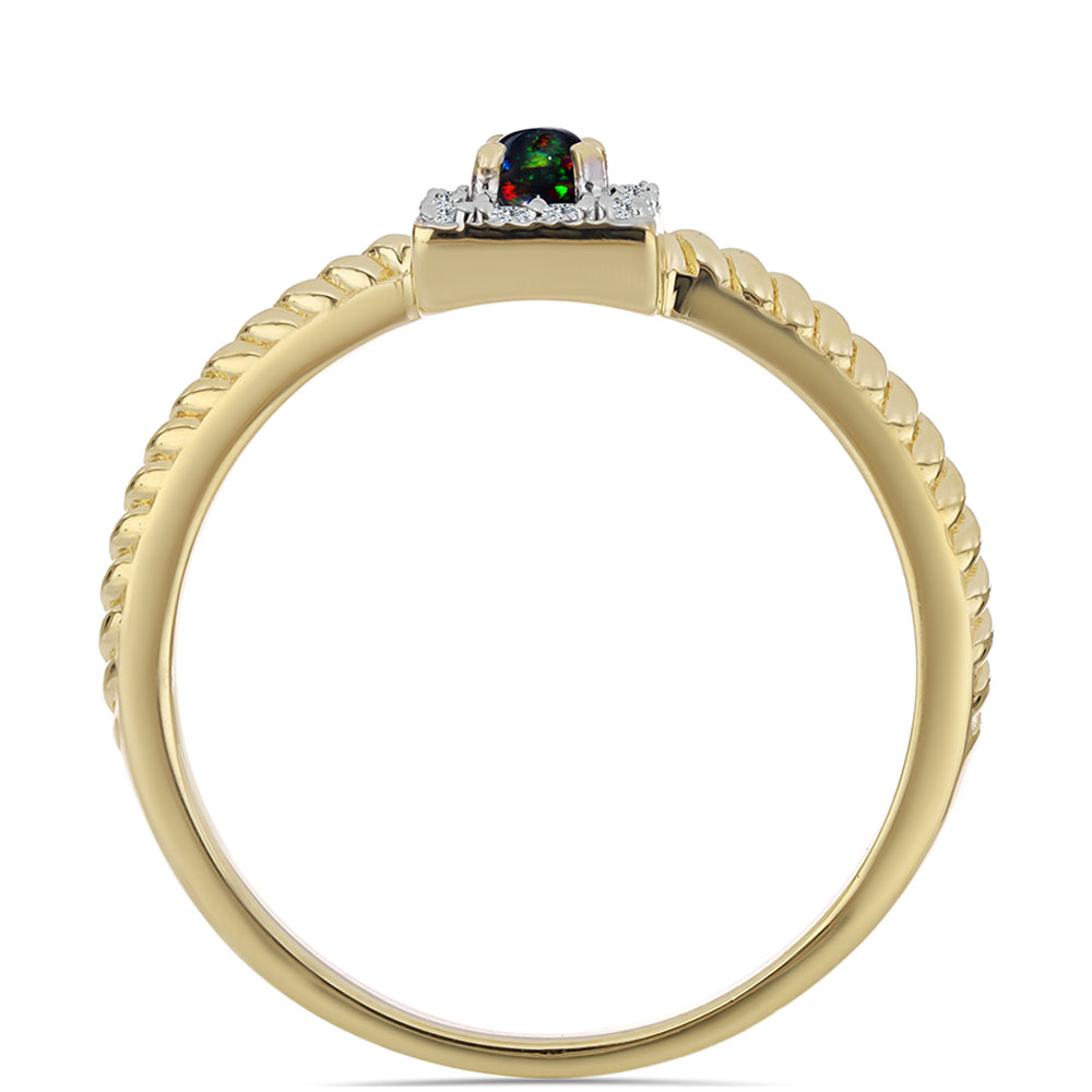 Pozlátený Strieborný Prsteň s Polnočne Čiernym Etiópskym Opálom z Lega Dembi a Bielym Topásom