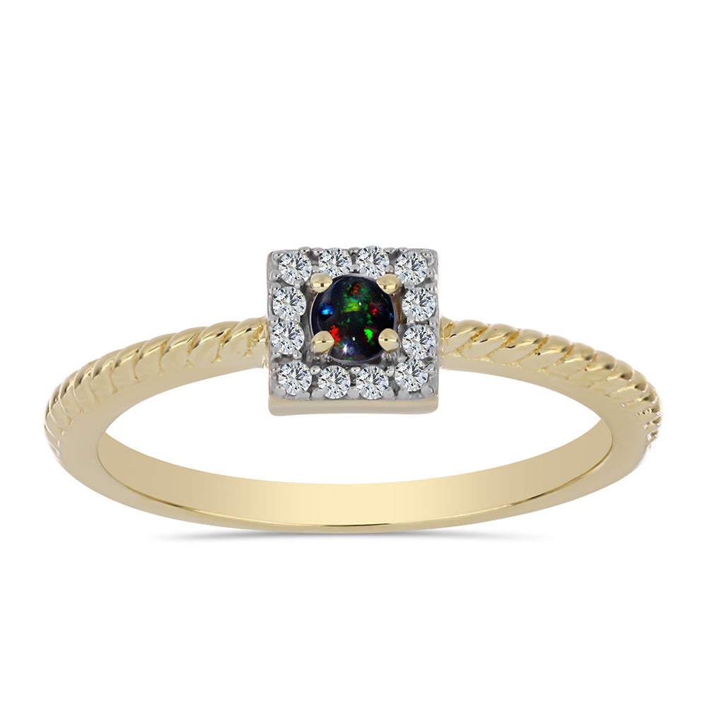 Pozlátený Strieborný Prsteň s Polnočne Čiernym Etiópskym Opálom z Lega Dembi a Bielym Topásom