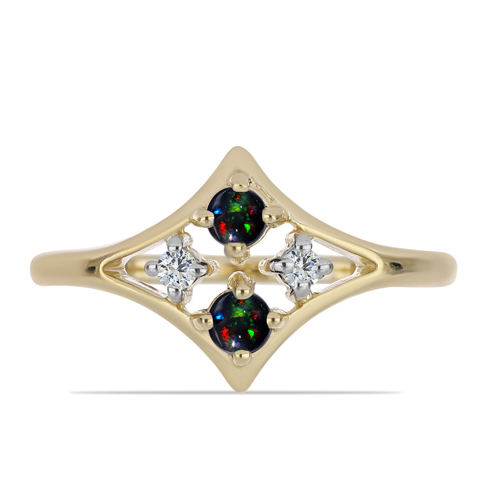 Pozlátený Strieborný Prsteň s Polnočne Čiernym Etiópskym Opálom z Lega Dembi a Bielym Topásom