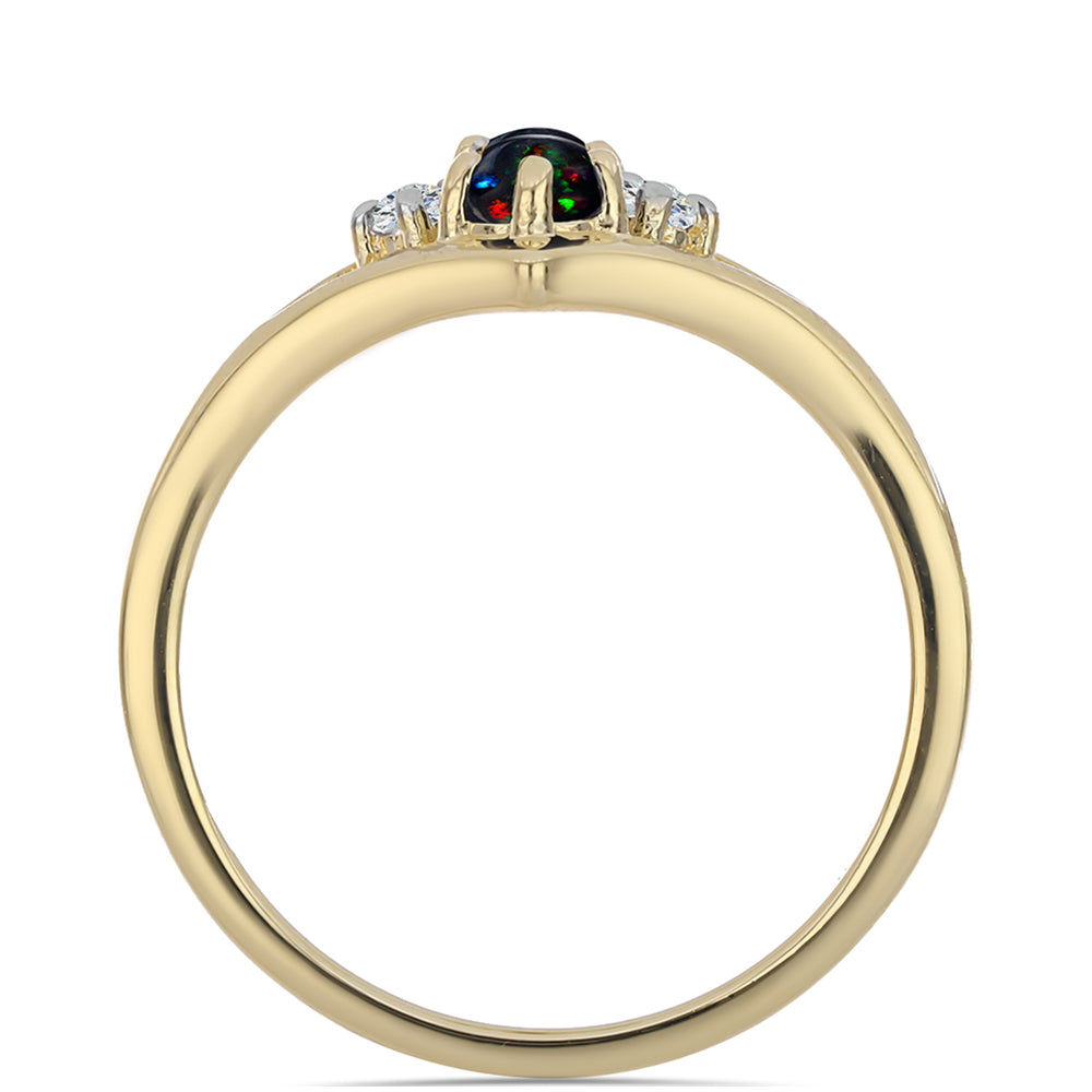 Pozlátený Strieborný Prsteň s Polnočne Čiernym Etiópskym Opálom z Lega Dembi a Bielym Topásom 2 