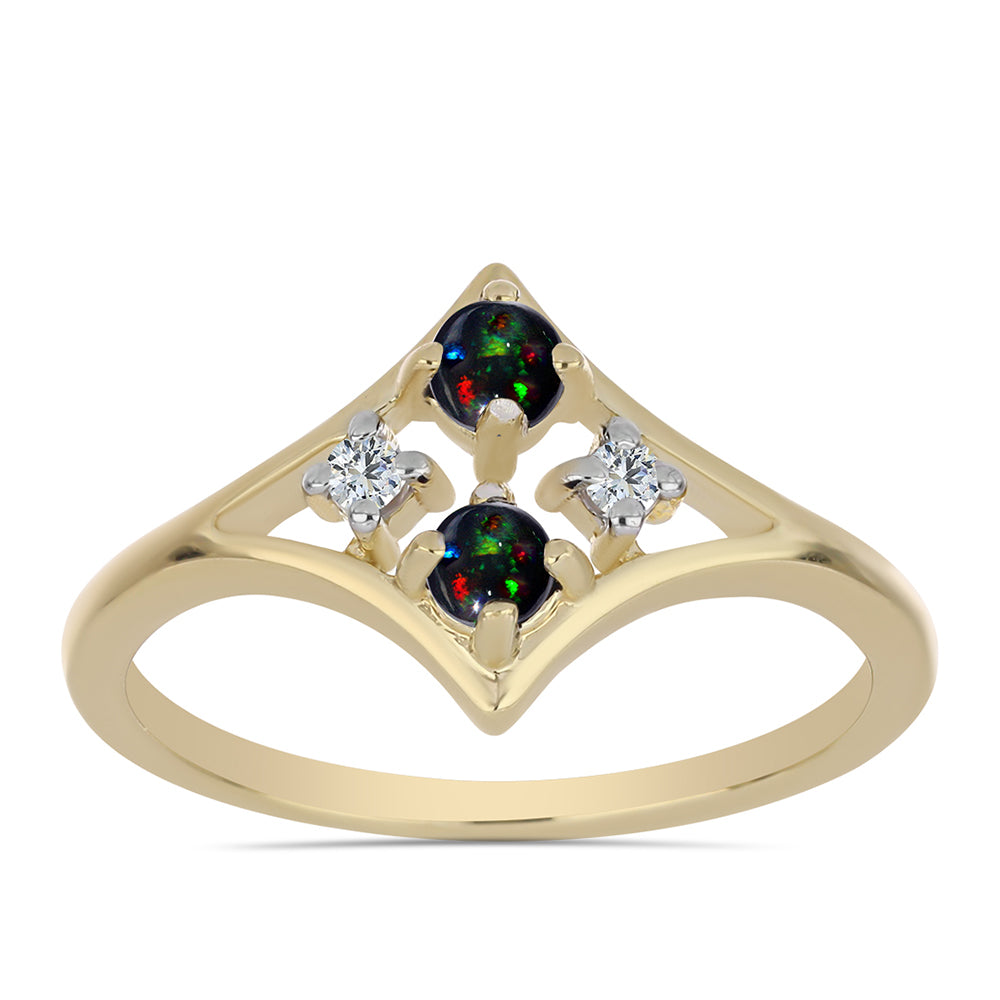 Pozlátený Strieborný Prsteň s Polnočne Čiernym Etiópskym Opálom z Lega Dembi a Bielym Topásom