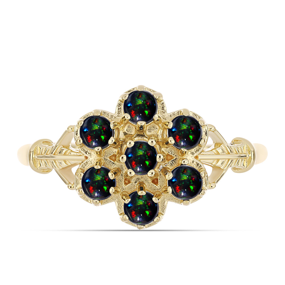 Pozlátený Strieborný Prsteň s Polnočne Čiernym Etiópskym Opálom z Lega Dembi