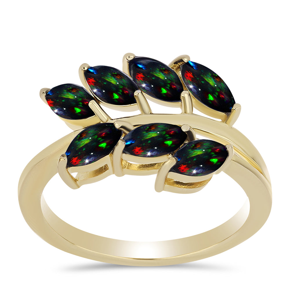 Pozlátený Strieborný Prsteň s Polnočne Čiernym Etiópskym Opálom z Lega Dembi 3 