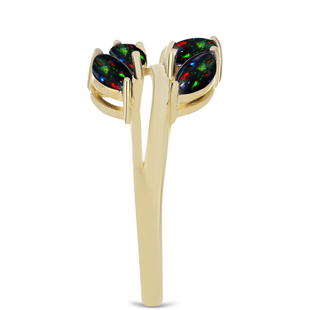 Pozlátený Strieborný Prsteň s Polnočne Čiernym Etiópskym Opálom z Lega Dembi 4 