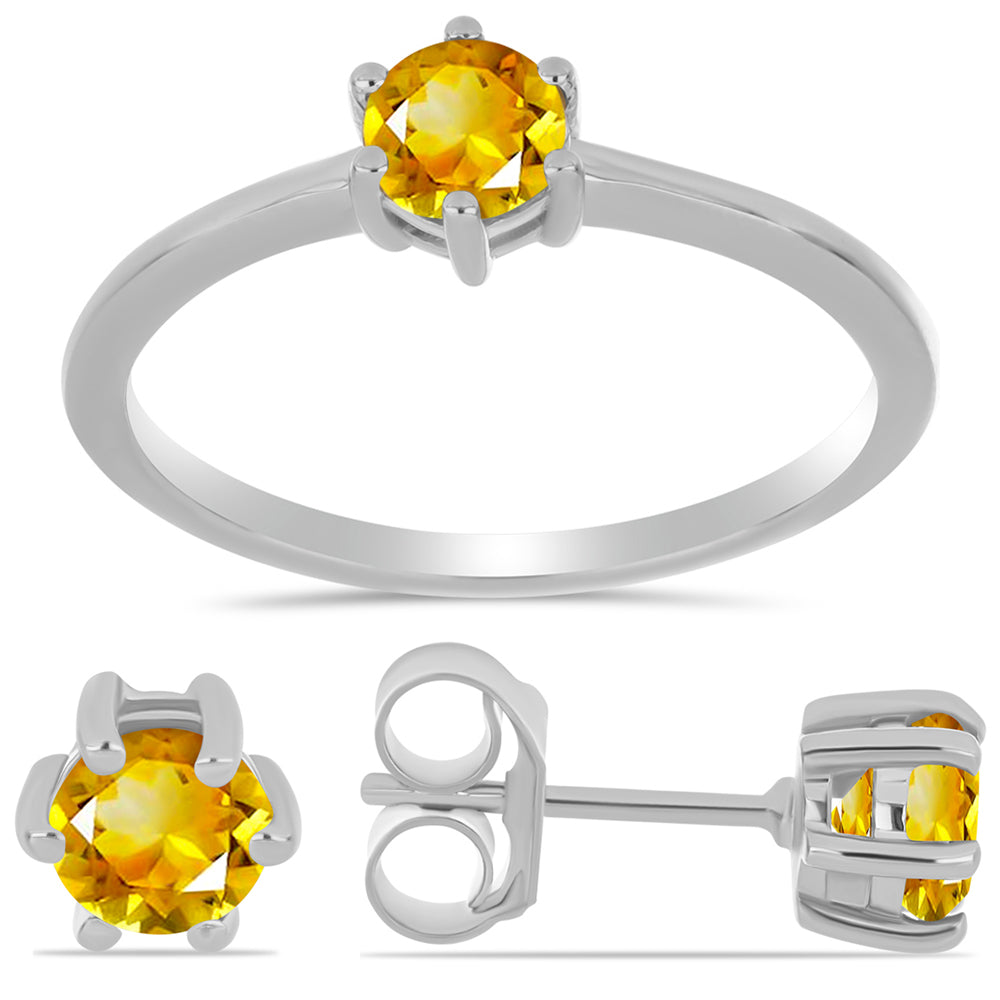 Strieborné Sada s Uralským Citrínom ( Náušnice+Prsteň ) 1 