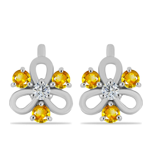 Strieborné Náušnice s Uralským Citrínom a Bielym Topásom