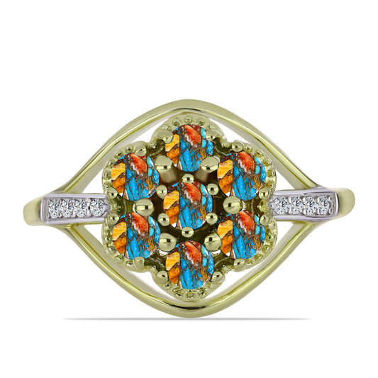 Pozlátený Strieborný Prsteň s Ustricovým Tyrkysom a Bielym Topásom