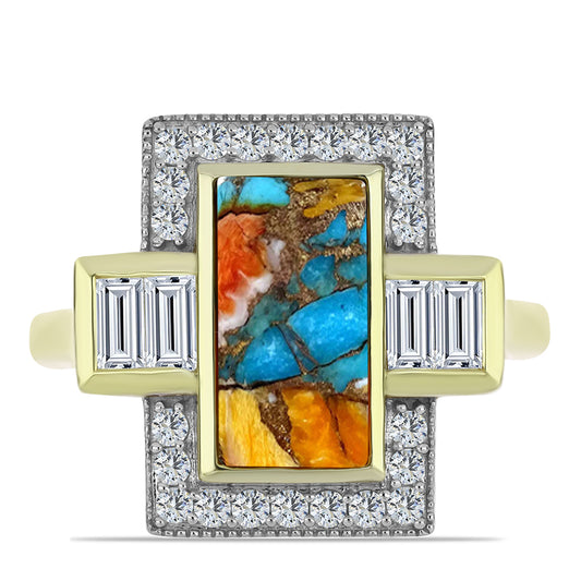 Pozlátený Strieborný Prsteň s Ustricovým Tyrkysom a Bielym Topásom