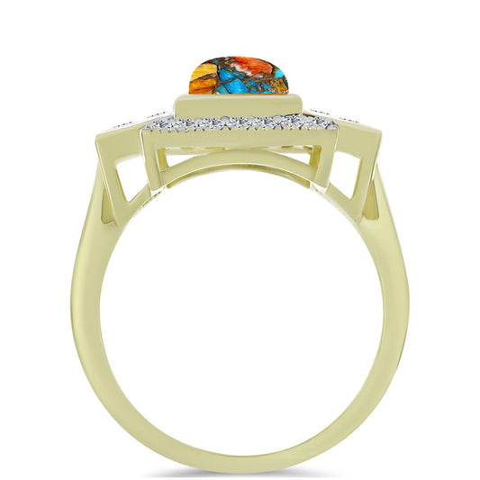 Pozlátený Strieborný Prsteň s Ustricovým Tyrkysom a Bielym Topásom