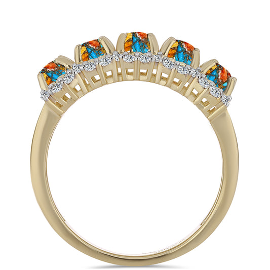 Pozlátený Strieborný Prsteň s Ustricovým Tyrkysom a Bielym Topásom