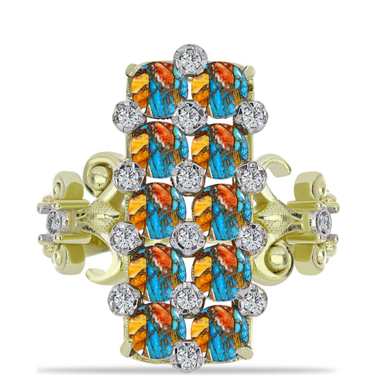 Pozlátený Strieborný Prsteň s Ustricovým Tyrkysom a Bielym Topásom