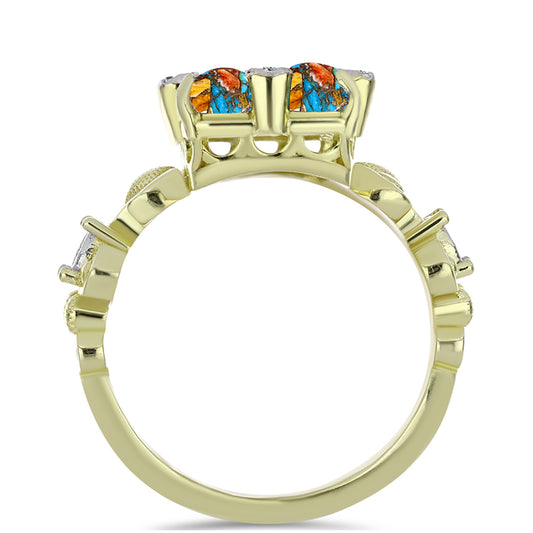 Pozlátený Strieborný Prsteň s Ustricovým Tyrkysom a Bielym Topásom