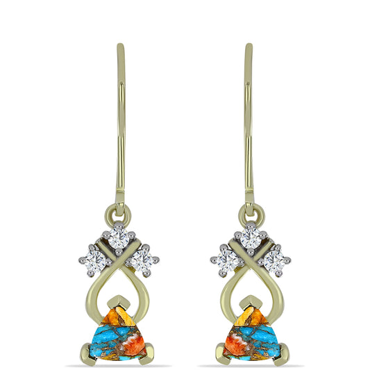 Pozlátené Strieborné Náušnice s Ustricovým Tyrkysom a Bielym Topásom