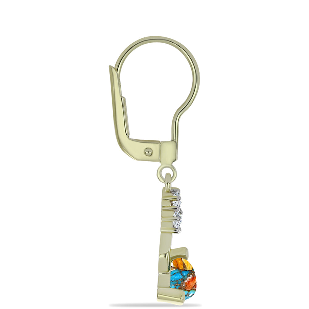 Pozlátené Strieborné Náušnice s Ustricovým Tyrkysom a Bielym Topásom