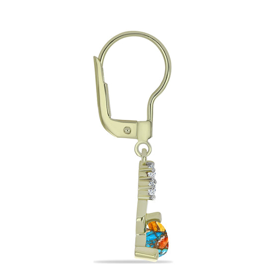 Pozlátené Strieborné Náušnice s Ustricovým Tyrkysom a Bielym Topásom