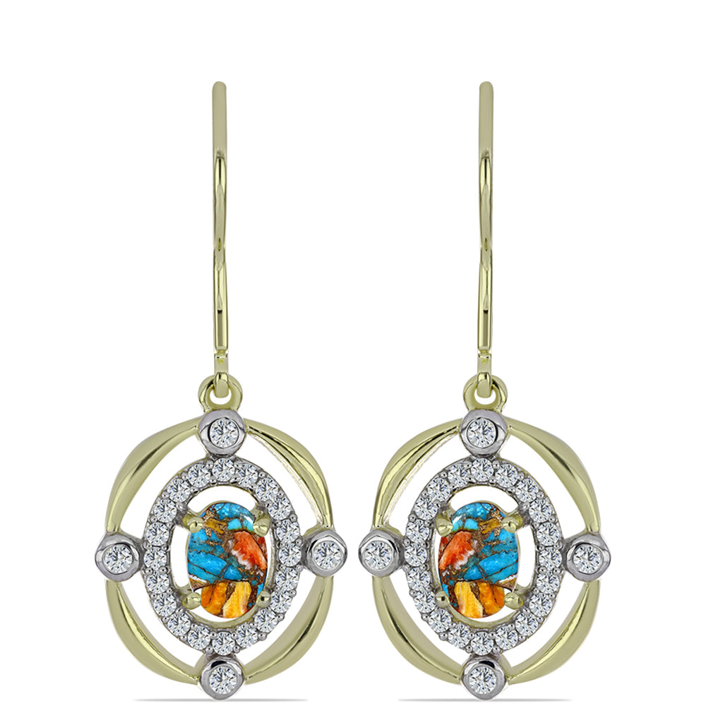 Pozlátené Strieborné Náušnice s Ustricovým Tyrkysom a Bielym Topásom 1 