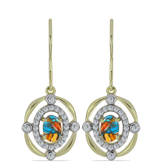 Pozlátené Strieborné Náušnice s Ustricovým Tyrkysom a Bielym Topásom