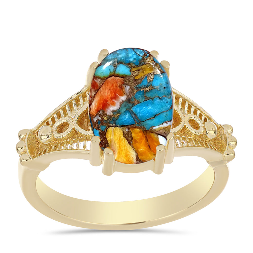 Pozlátený Strieborný Prsteň s Ustricovým Tyrkysom 3 