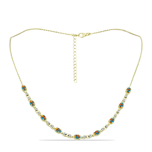 Pozlátený Strieborný Náhrdelník s Ustricovým Tyrkysom a Bielym Topásom