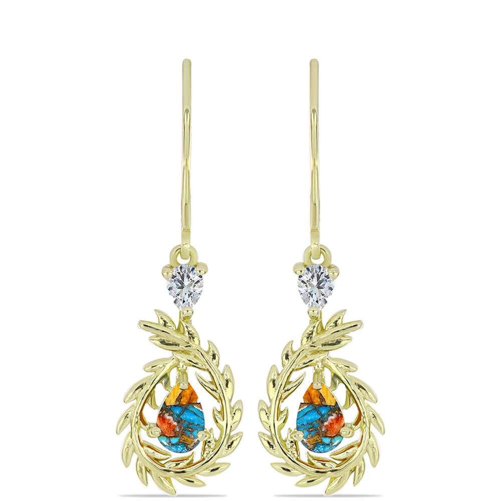 Pozlátené Strieborné Náušnice s Ustricovým Tyrkysom a Bielym Topásom 1 