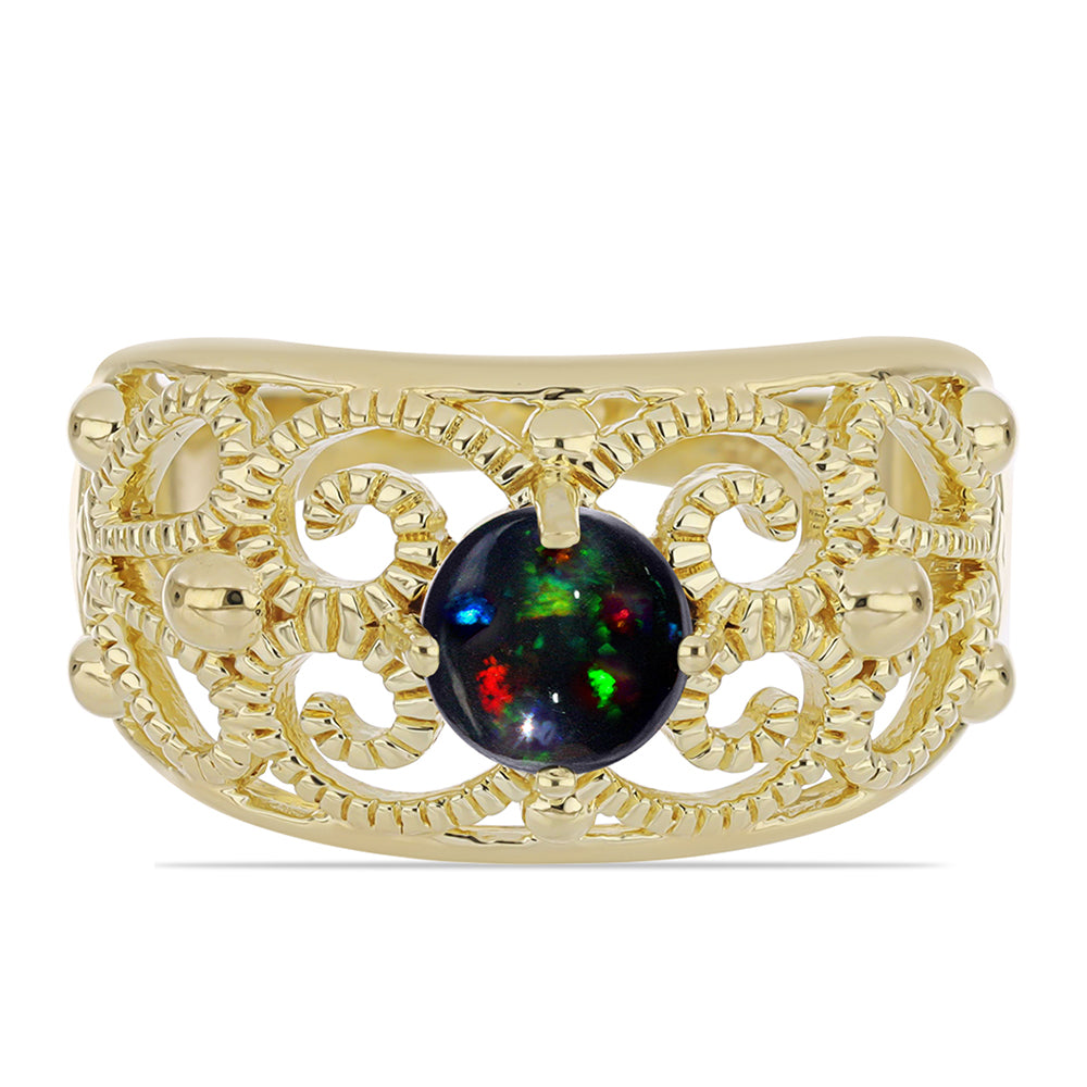 Pozlátený Strieborný Prsteň s Polnočne Čiernym Etiópskym Opálom z Lega Dembi 1 