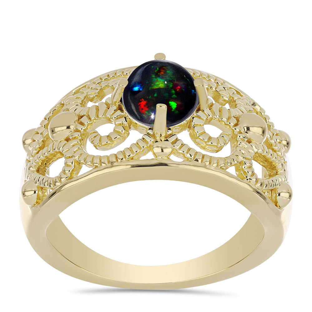 Pozlátený Strieborný Prsteň s Polnočne Čiernym Etiópskym Opálom z Lega Dembi 3 