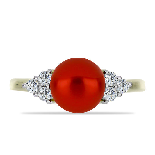 Pozlátený Strieborný Prsteň s Červená sladkovodná perlou a Bielym Topásom