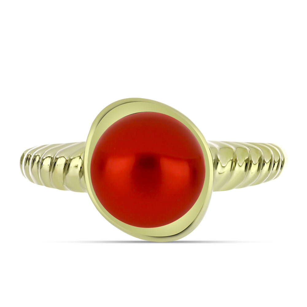 Pozlátený Strieborný Prsteň s Červená sladkovodná perlou