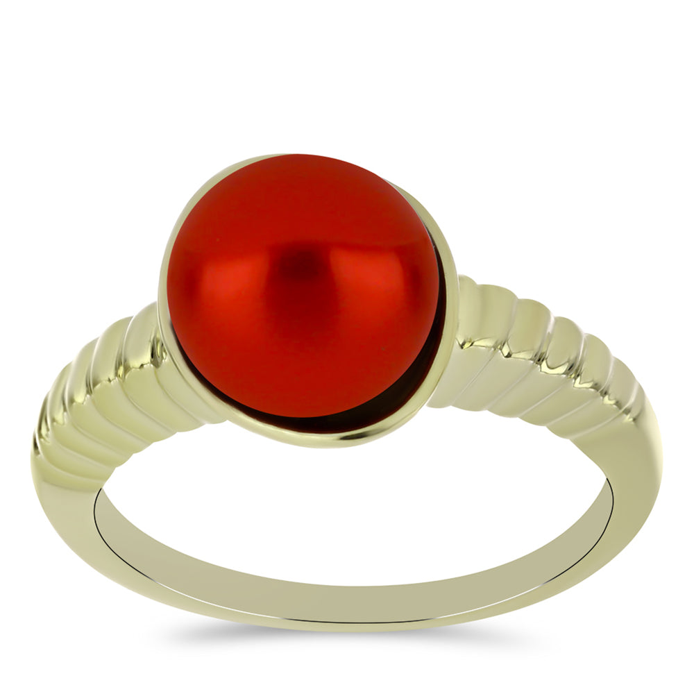 Pozlátený Strieborný Prsteň s Červená sladkovodná perlou