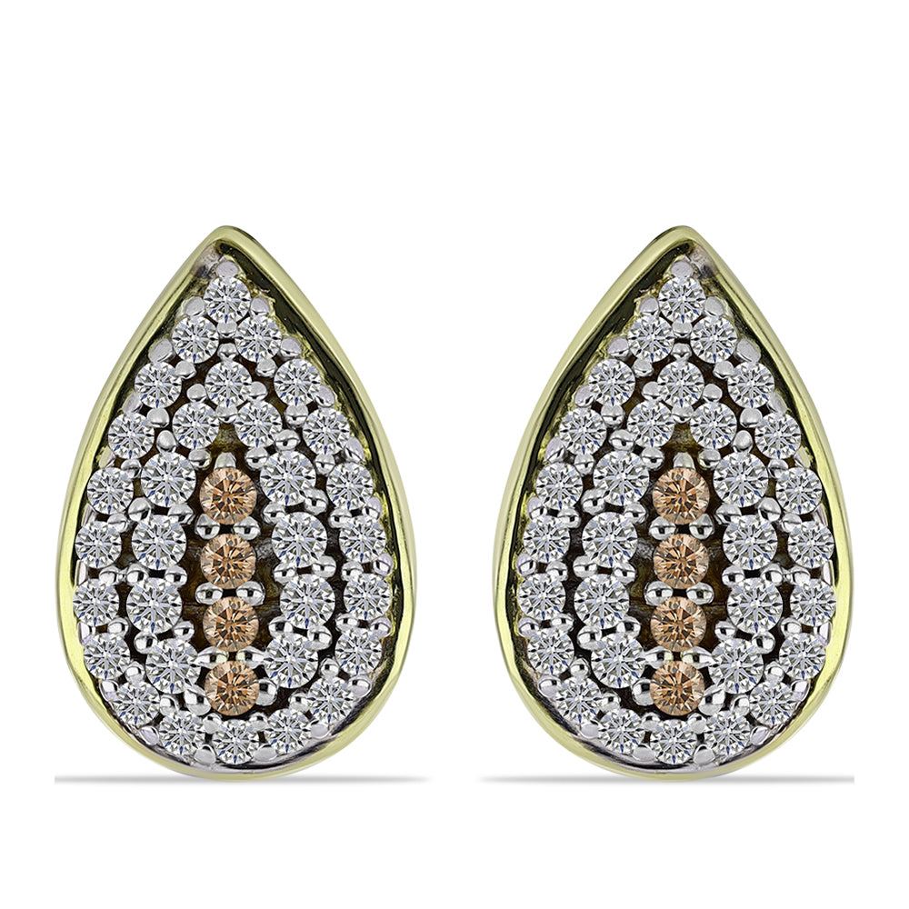 Pozlátené Strieborné Sada s Champagne Diamantom a Bielym Topásom ( Náušnice+Prsteň +Prívesok )