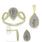 Pozlátené Strieborné Sada s Champagne Diamantom a Bielym Topásom ( Náušnice+Prsteň +Prívesok )