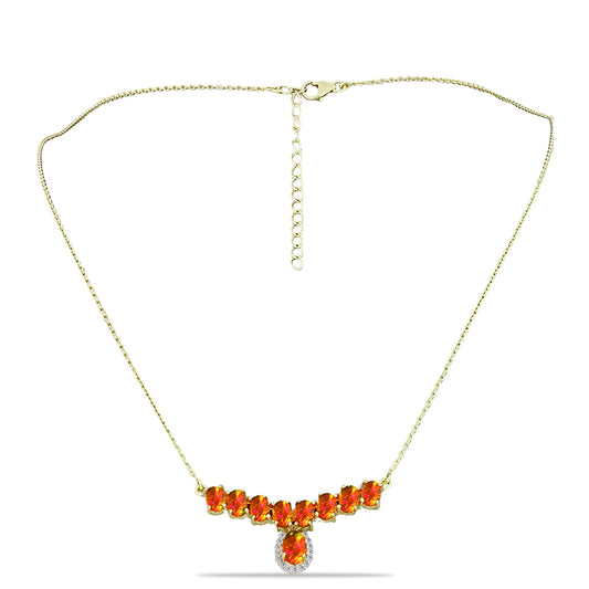 Pozlátený Strieborný Náhrdelník s Americkým Ohnivým Opálom a Bielym Topásom