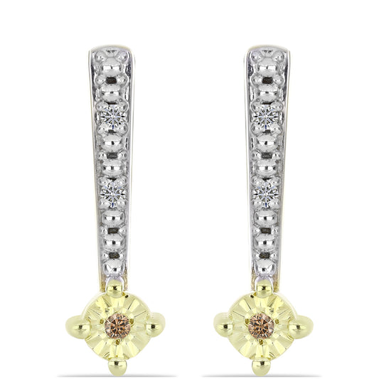 Pozlátené Strieborné Náušnice s Champagne Diamantom a Bielym Diamantom