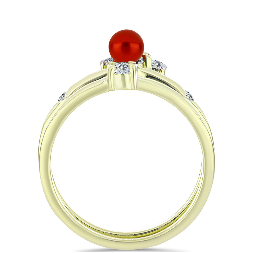 Pozlátené Strieborné Sada s Červená sladkovodná perlou a Bielym Topásom ( Prsteň ) 2 