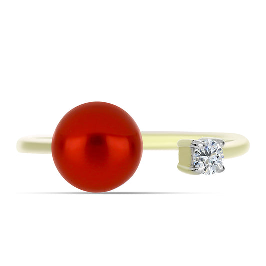 Pozlátený Strieborný Prsteň s Červená sladkovodná perlou a Bielym Topásom
