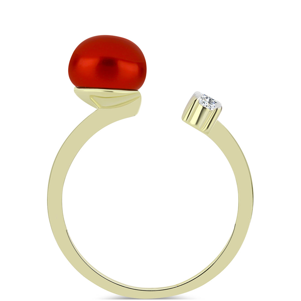 Pozlátený Strieborný Prsteň s Červená sladkovodná perlou a Bielym Topásom