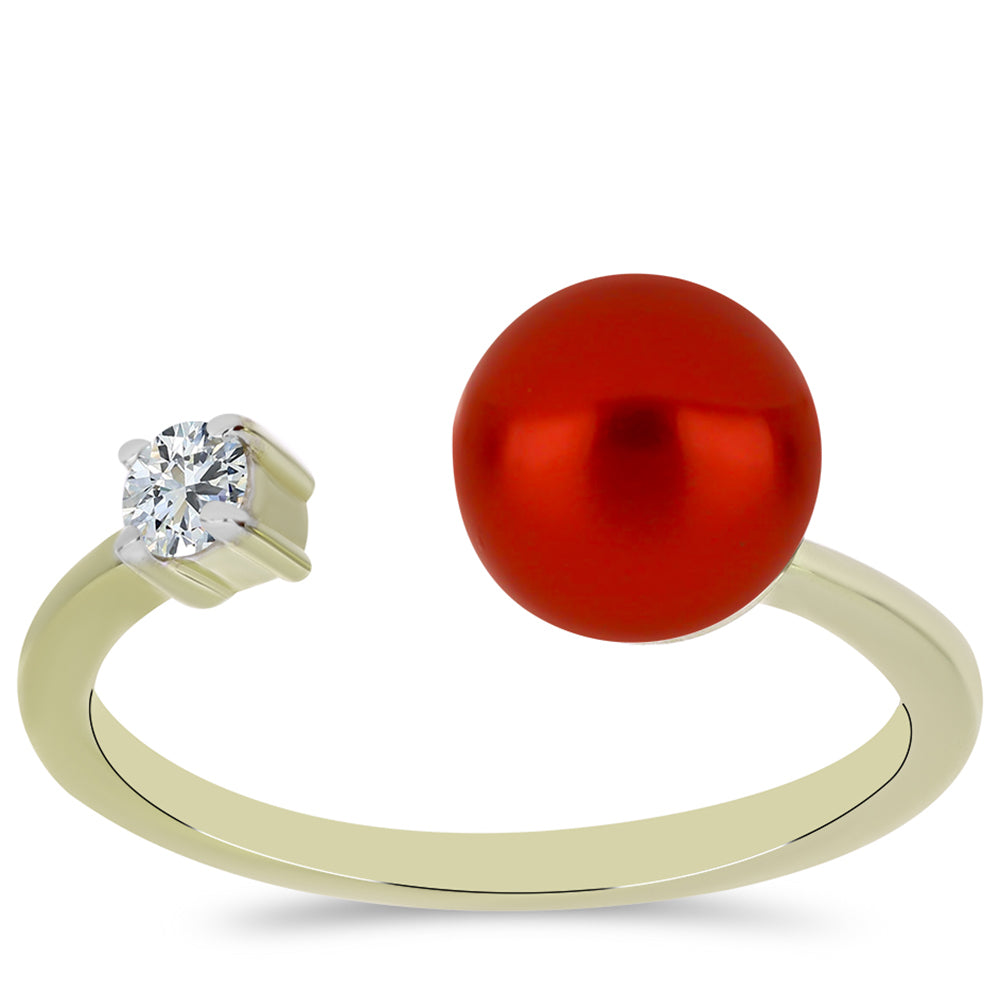 Pozlátený Strieborný Prsteň s Červená sladkovodná perlou a Bielym Topásom 3 