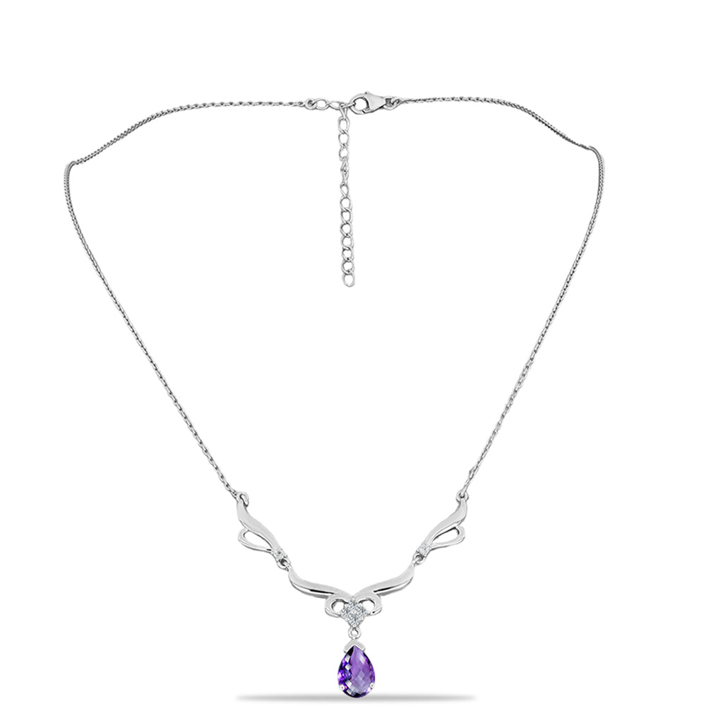 Strieborný Náhrdelník s Marockým Ametystom a Bielym Topásom