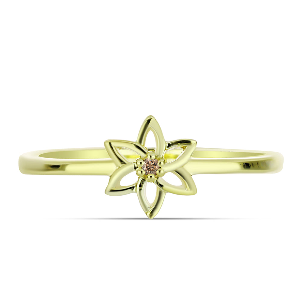 Pozlátený Strieborný Prsteň s Champagne Diamantom