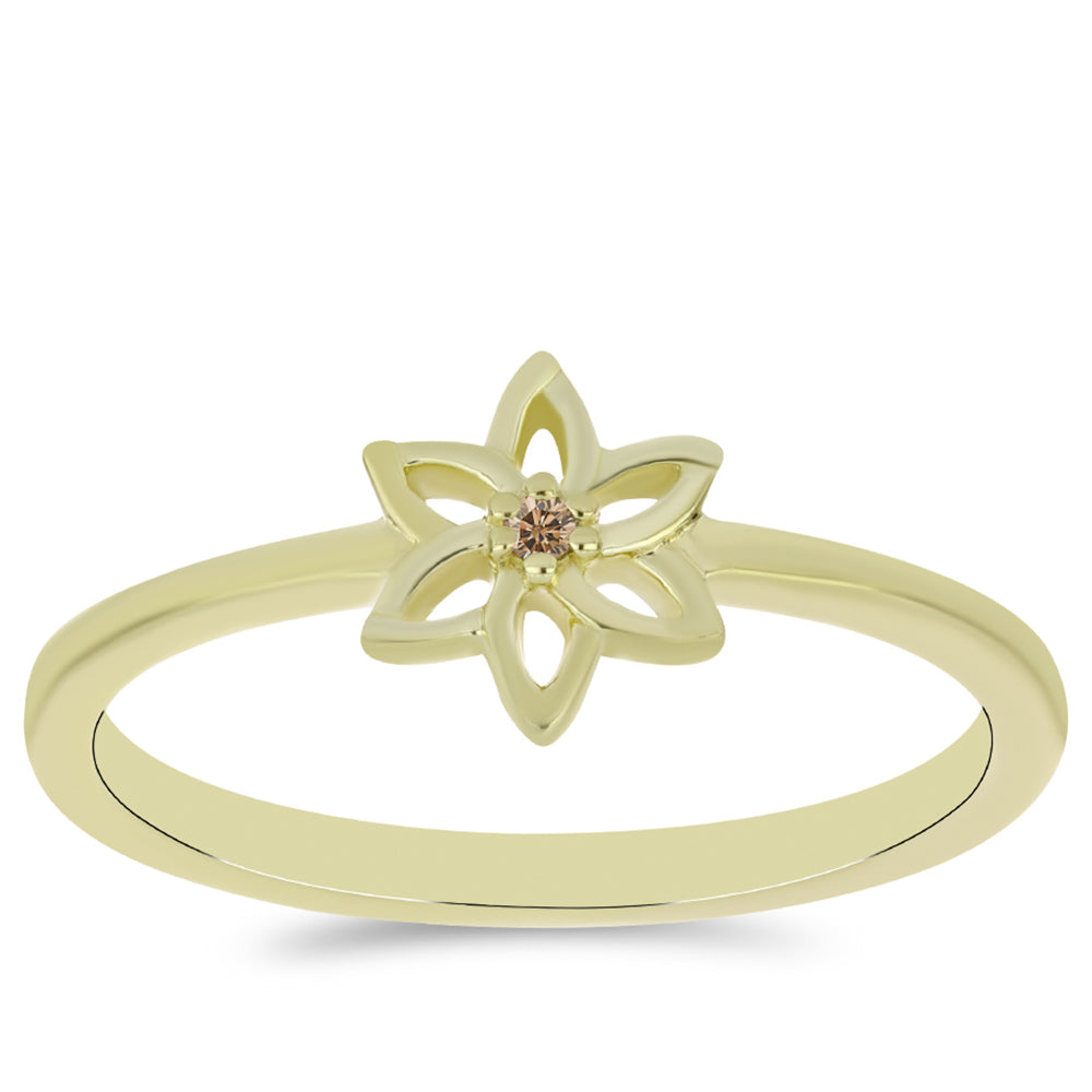 Pozlátený Strieborný Prsteň s Champagne Diamantom 3 