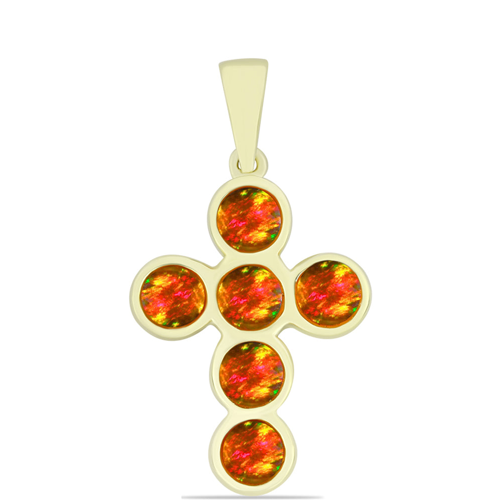 Kríž Pozlátený Strieborný Prívesok s Americkým Ohnivým Opálom 1 