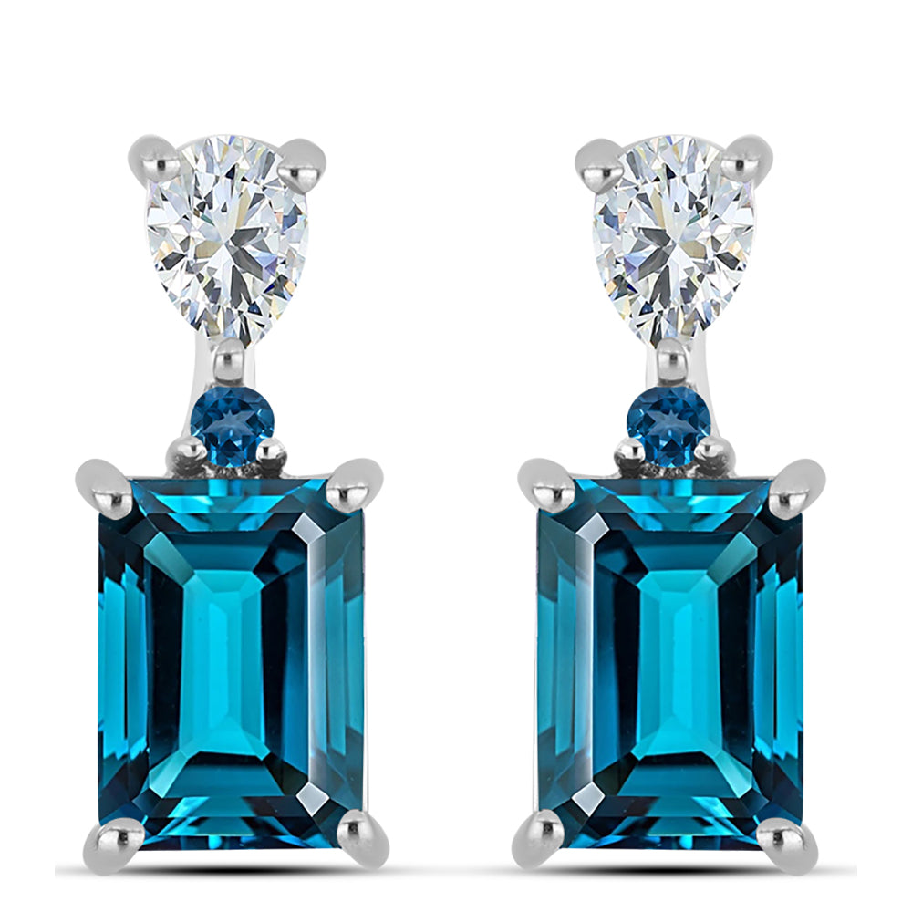 Strieborné Náušnice s Londýnským Modrým Topásom a Bielym Topásom