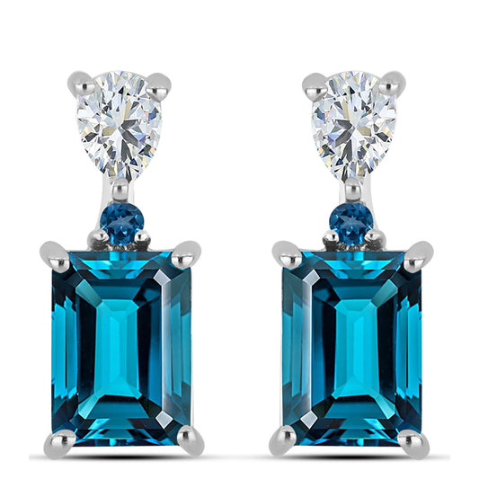 Strieborné Náušnice s Londýnským Modrým Topásom a Bielym Topásom