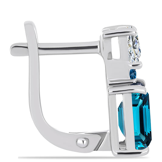 Strieborné Náušnice s Londýnským Modrým Topásom a Bielym Topásom