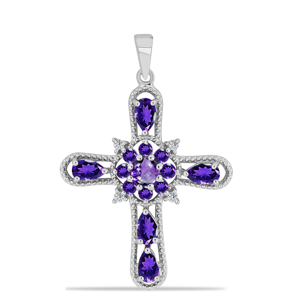 Kríž Strieborný Prívesok s Marockým Ametystom a Bielym Topásom 1 