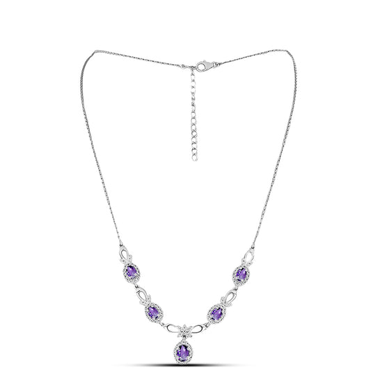 Strieborný Náhrdelník s Marockým Ametystom a Bielym Topásom