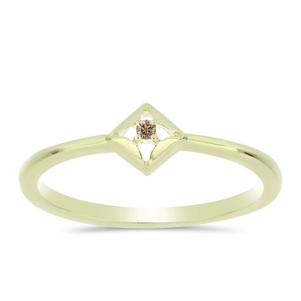 Pozlátený Strieborný Prsteň s Champagne Diamantom 3 