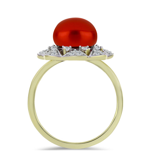 Pozlátený Strieborný Prsteň s Červená sladkovodná perlou a Bielym Topásom